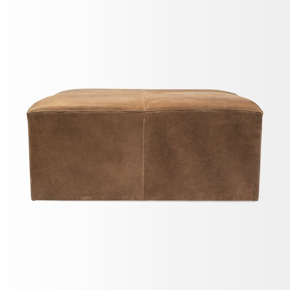 Brown Genuine Leather Cube Ottoman - 36-inch