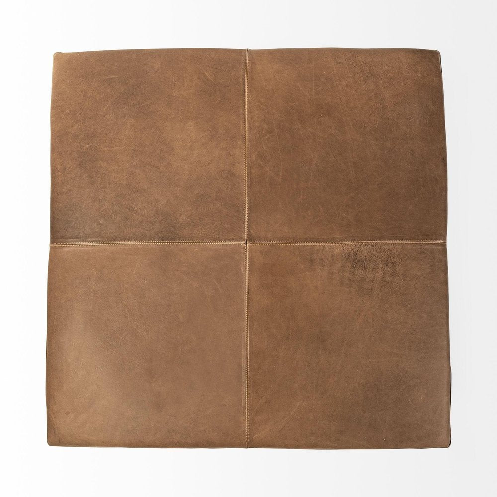 Brown Genuine Leather Cube Ottoman - 36-inch
