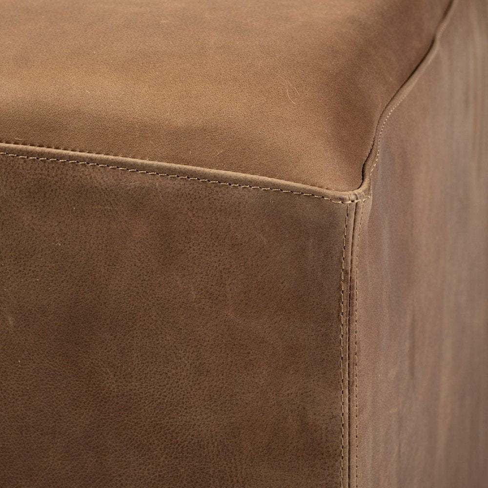Brown Genuine Leather Cube Ottoman - 36-inch