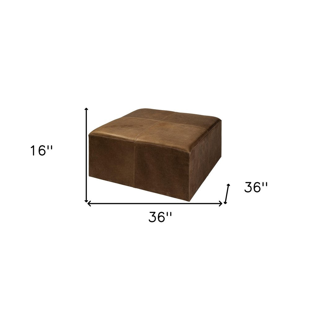 Brown Genuine Leather Cube Ottoman - 36-inch