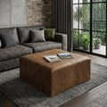 Brown Genuine Leather Cube Ottoman - 36-inch