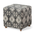Gray Cotton and Brown Cube Ottoman - 19-inch
