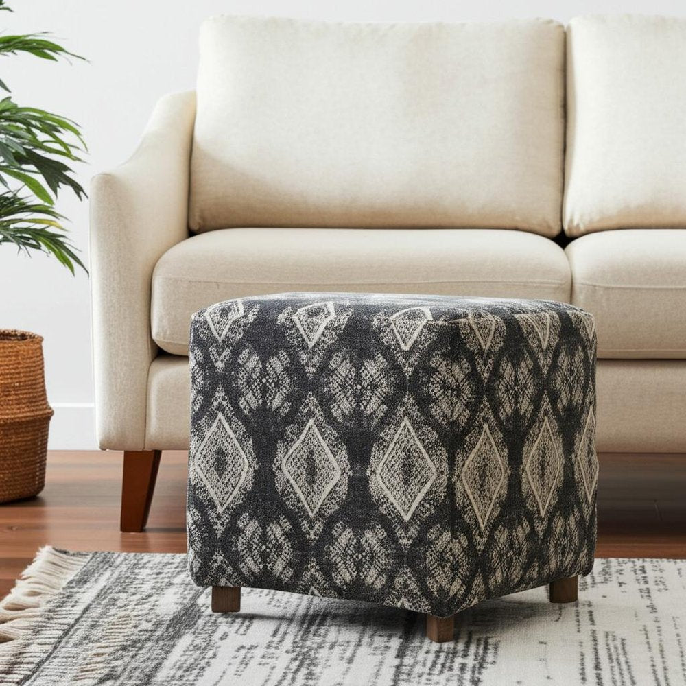 Gray Cotton and Brown Cube Ottoman - 19-inch