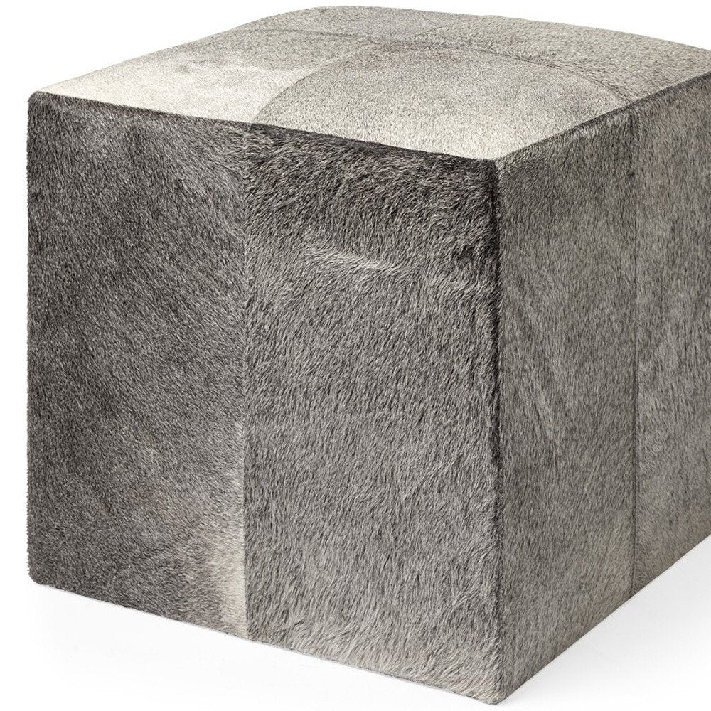 Gray Fabric and Wool Cube Ottoman - 20-inch