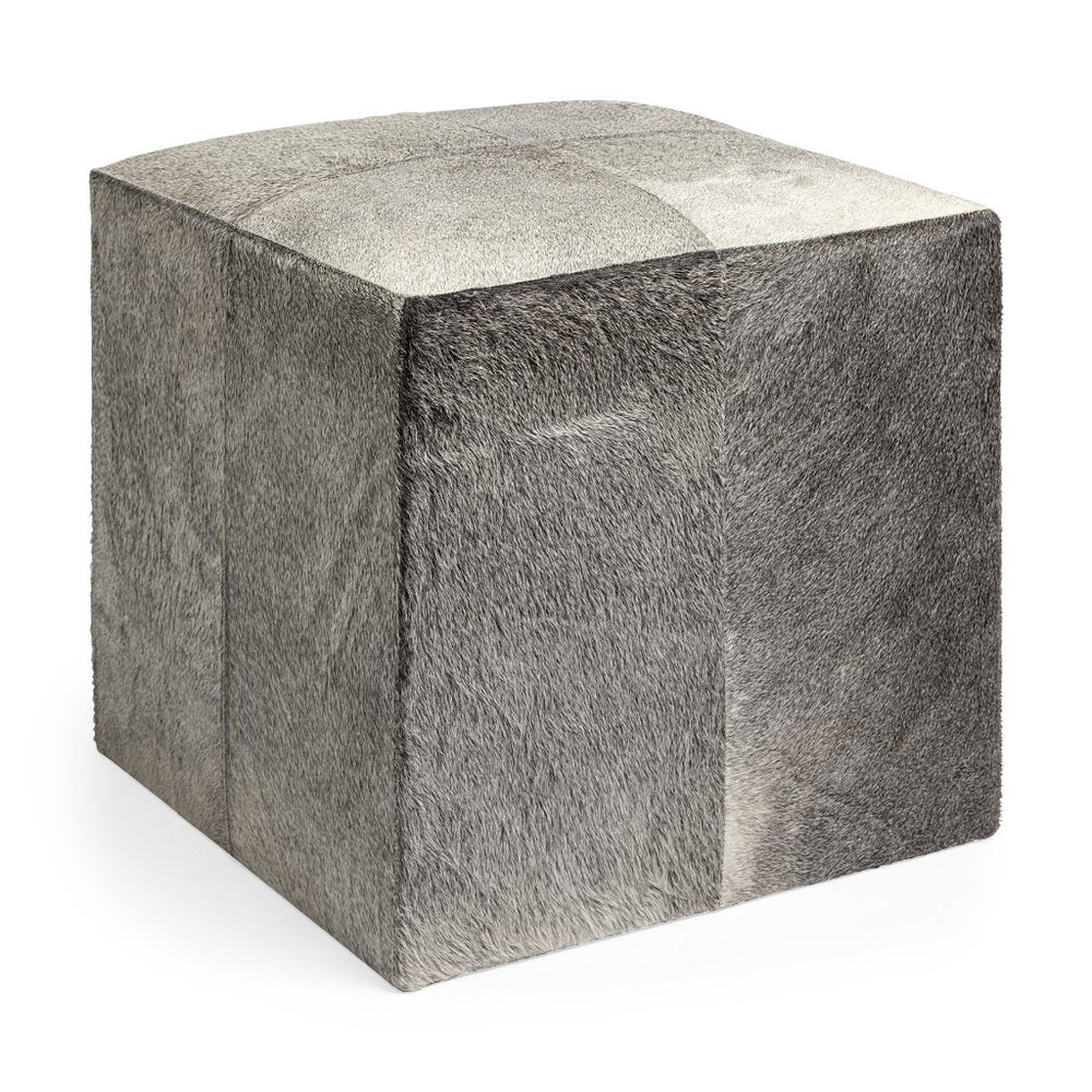 Gray Fabric and Wool Cube Ottoman - 20-inch