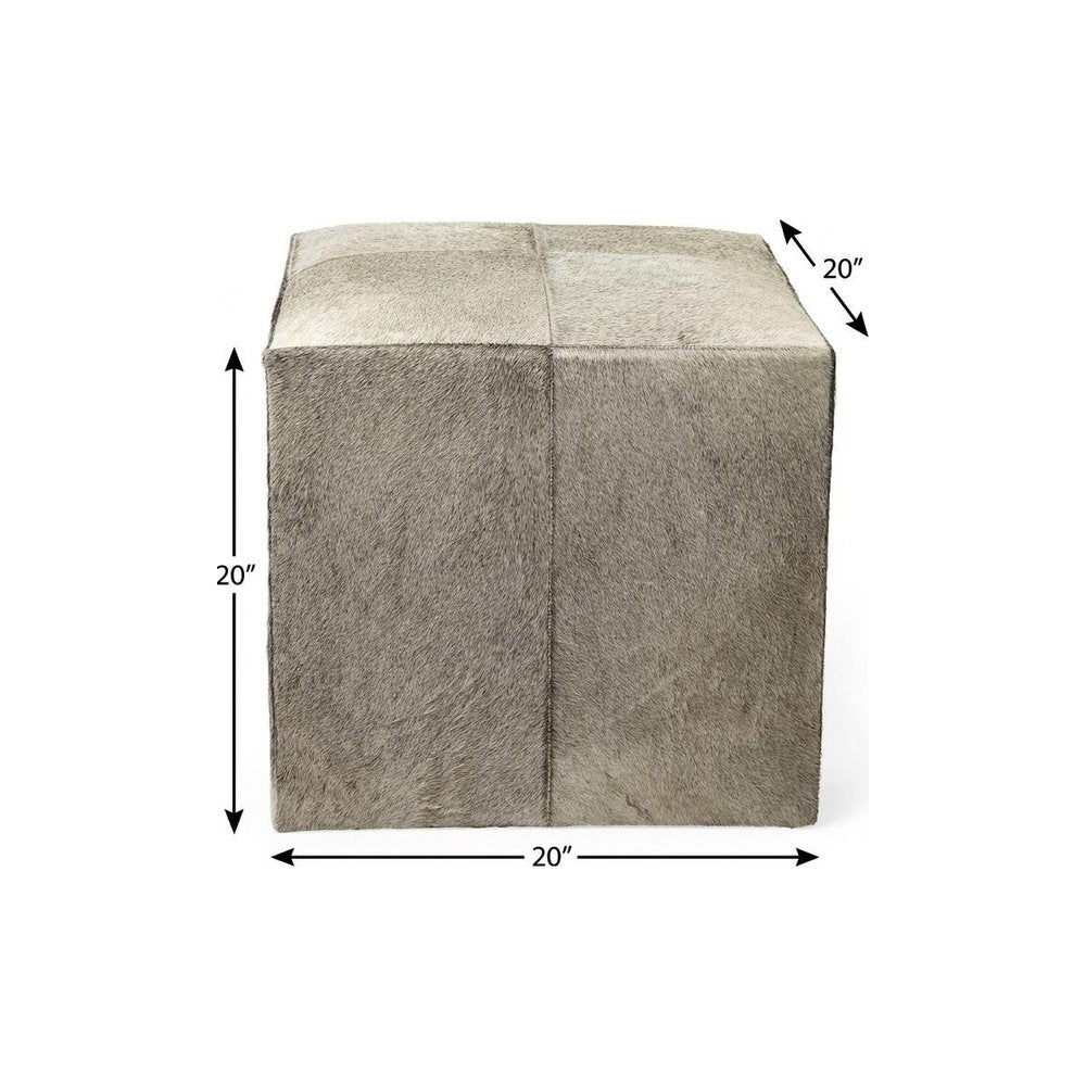 Gray Fabric and Wool Cube Ottoman - 20-inch