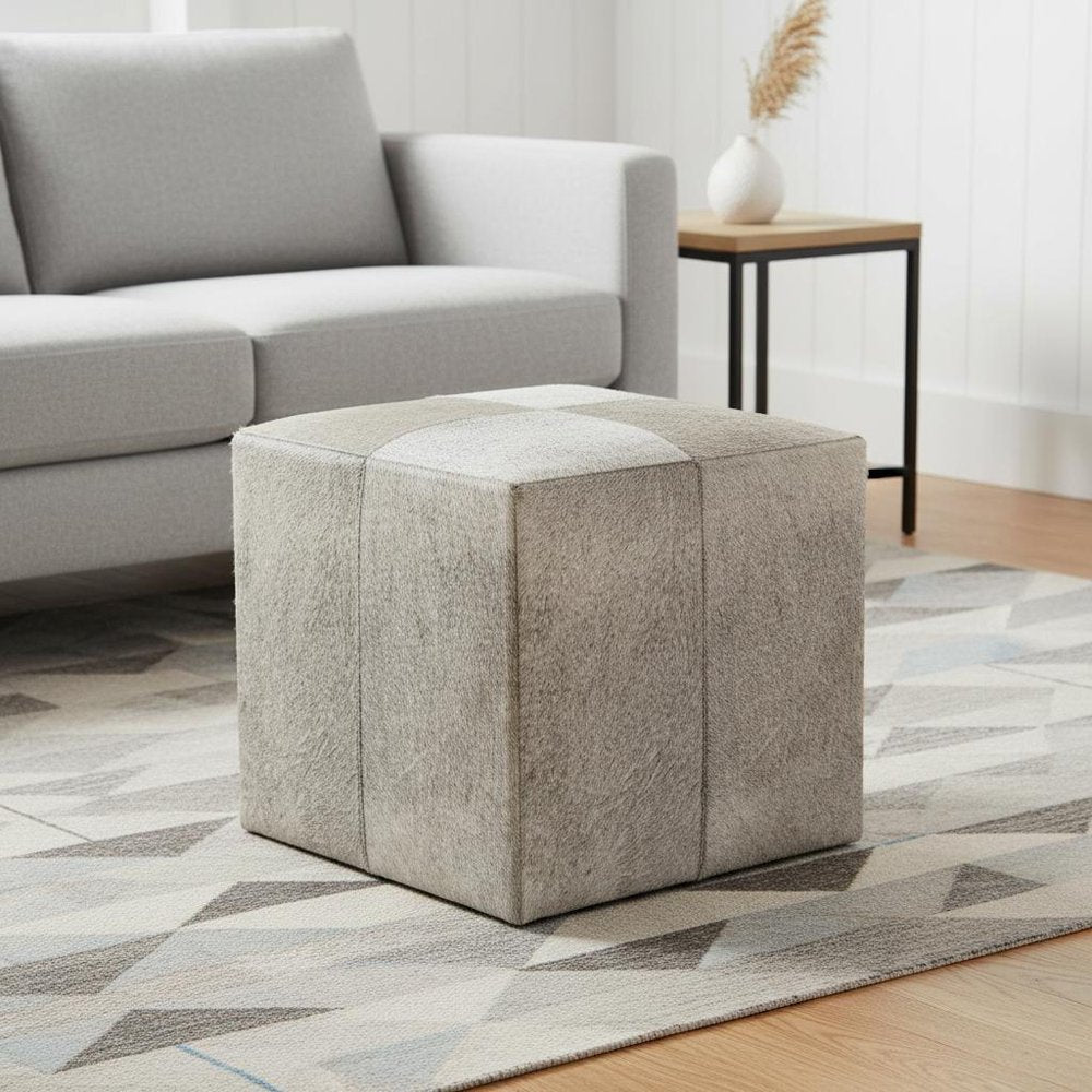 Gray Fabric and Wool Cube Ottoman - 20-inch