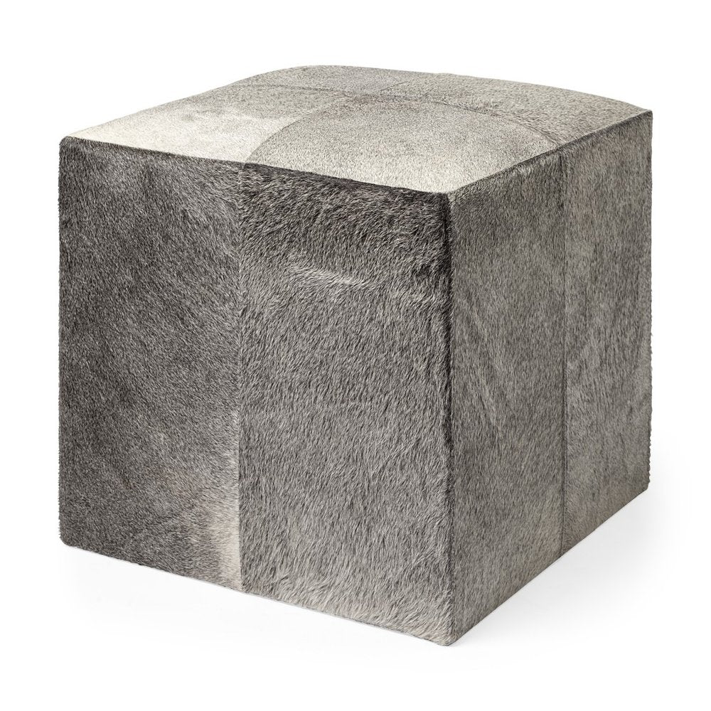 Gray Fabric and Wool Cube Ottoman - 20-inch