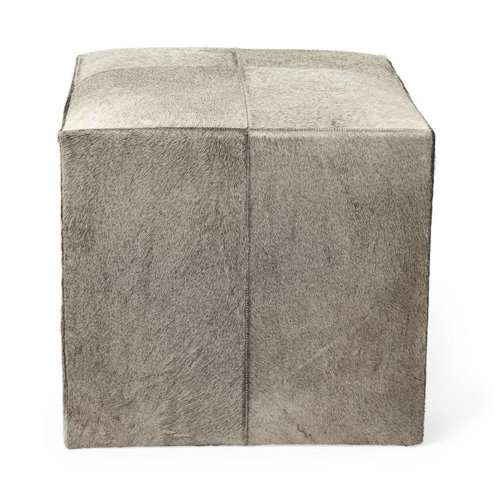 Gray Fabric and Wool Cube Ottoman - 20-inch