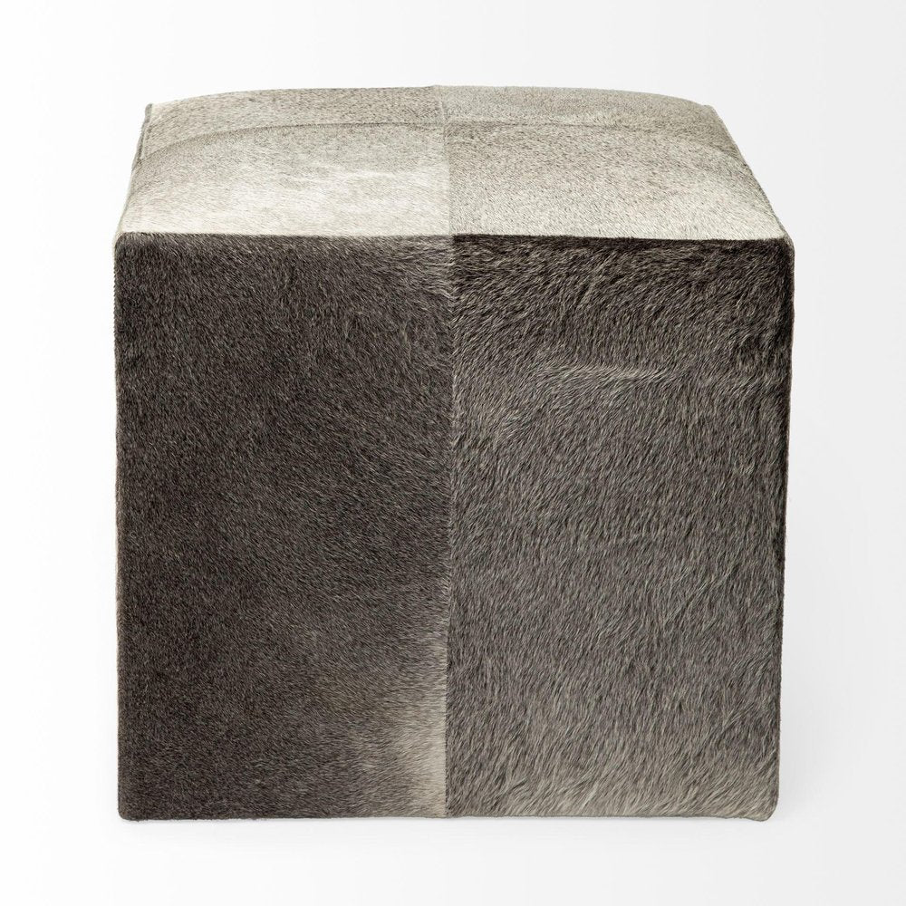 Gray Fabric and Wool Cube Ottoman - 20-inch