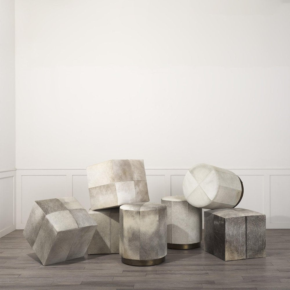 Gray Fabric and Wool Cube Ottoman - 20-inch