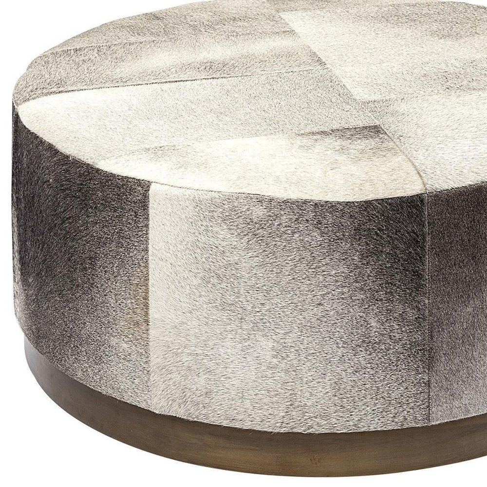 Gray Wool and Brown Footstool Ottoman - 36-inch