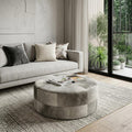 Gray Wool and Brown Footstool Ottoman - 36-inch
