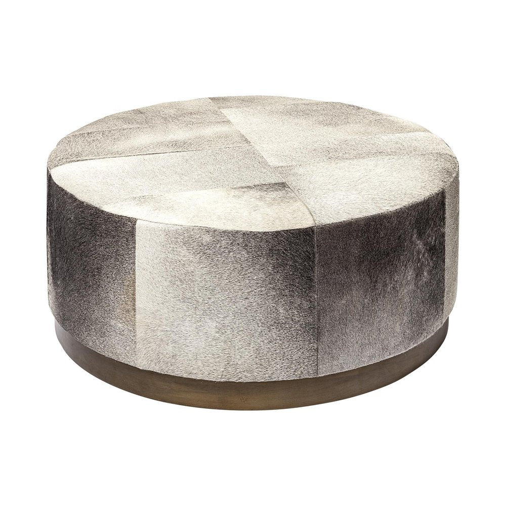 Gray Wool and Brown Footstool Ottoman - 36-inch