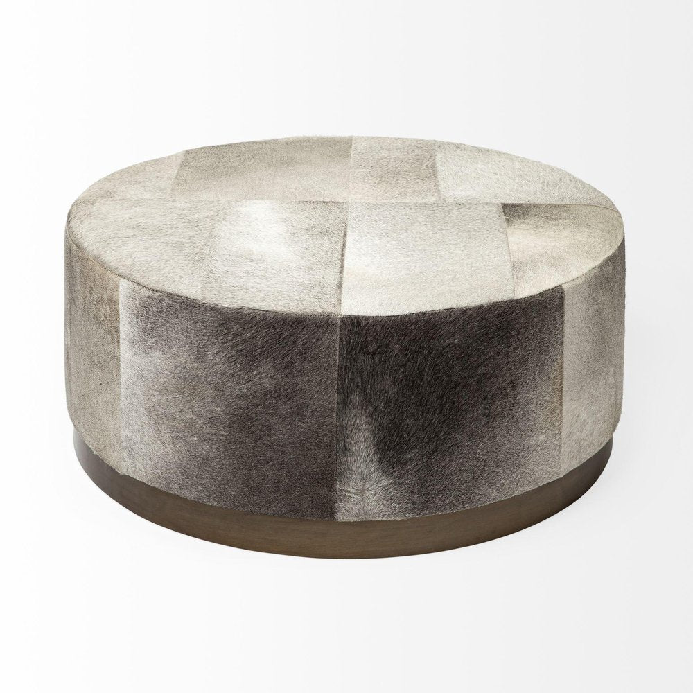 Gray Wool and Brown Footstool Ottoman - 36-inch