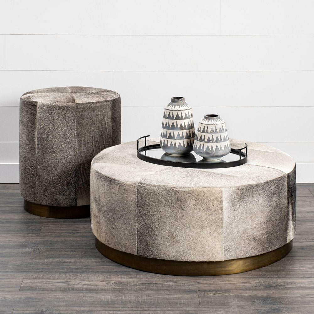 Gray Wool and Brown Footstool Ottoman - 36-inch