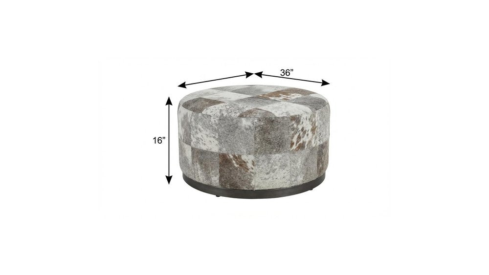 Gray Wool and Brown Footstool Ottoman - 36-inch
