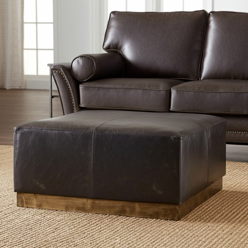 Black Faux Leather and Brown Footstool - 36-inch