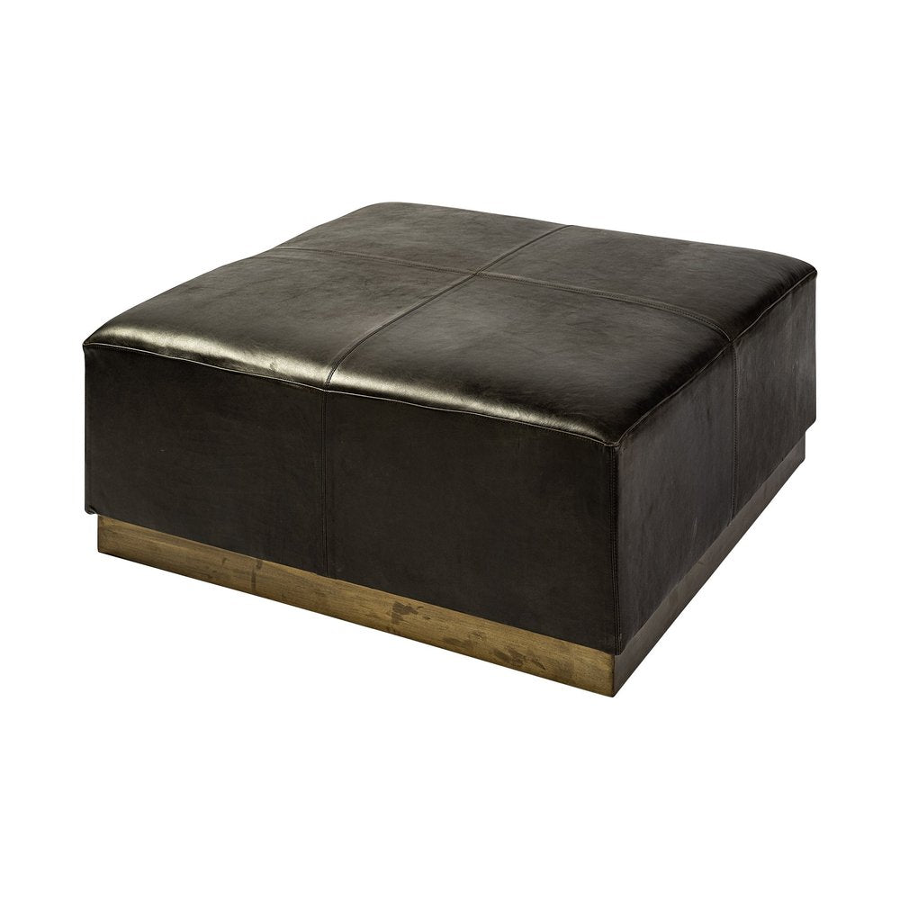 Black Faux Leather and Brown Footstool - 36-inch