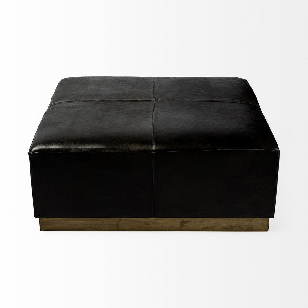 Black Faux Leather and Brown Footstool - 36-inch