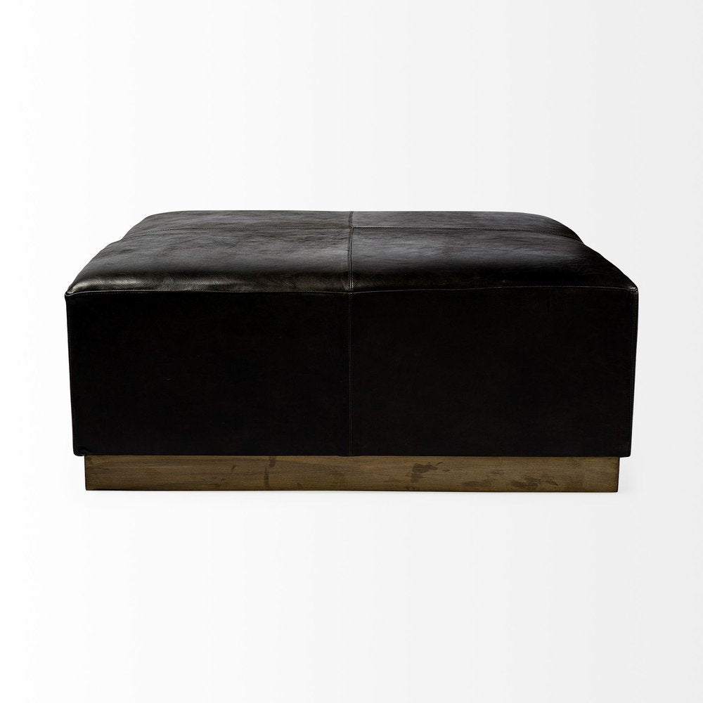 Black Faux Leather and Brown Footstool - 36-inch
