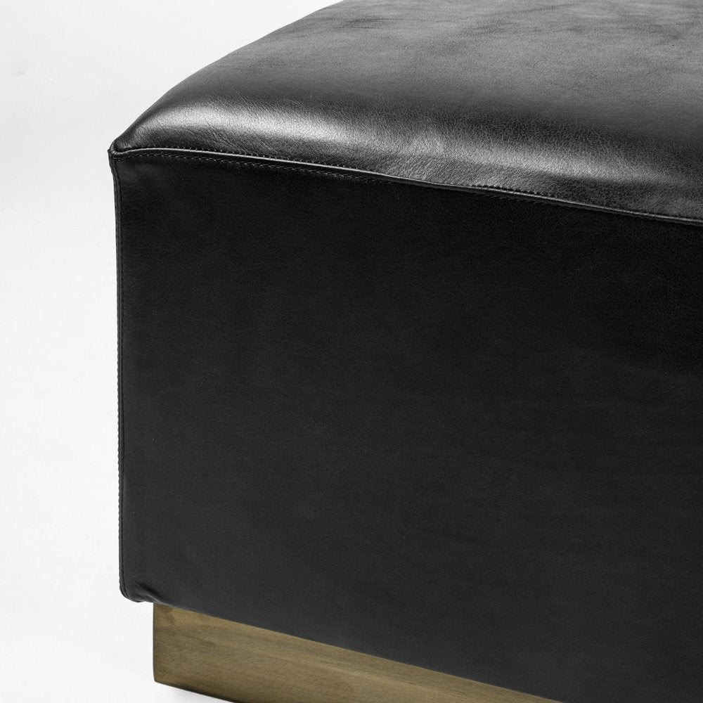 Black Faux Leather and Brown Footstool - 36-inch