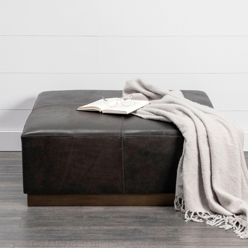 Black Faux Leather and Brown Footstool - 36-inch