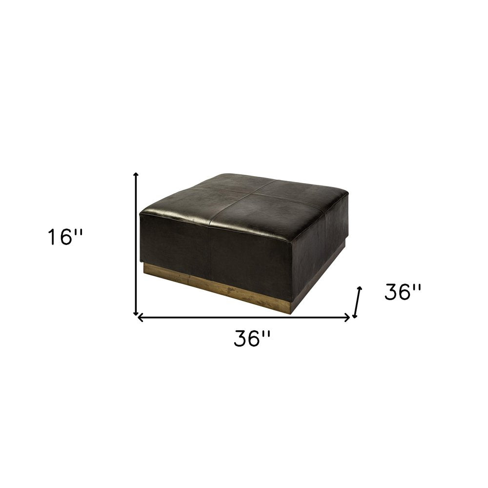 Black Faux Leather and Brown Footstool - 36-inch