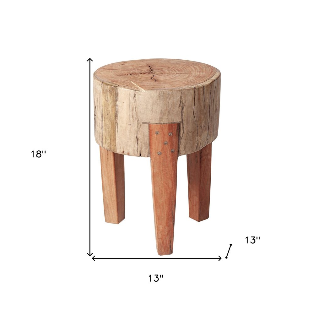 Dark Brown and Brown Distressed Reclaimed Wood Round End Table
