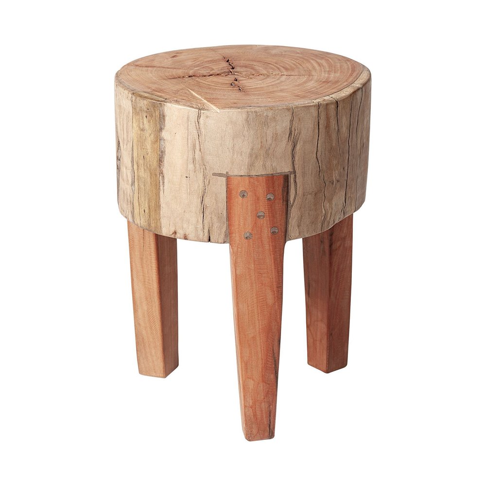 Dark Brown and Brown Distressed Reclaimed Wood Round End Table