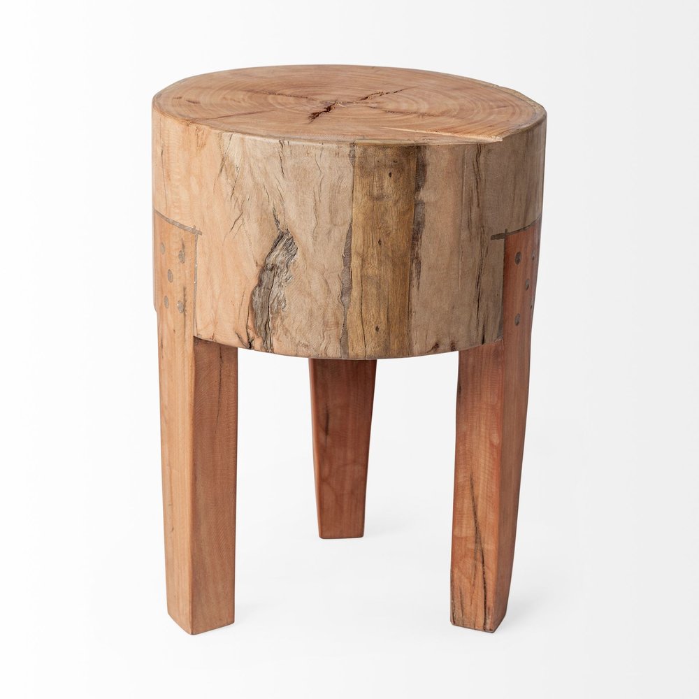 Dark Brown and Brown Distressed Reclaimed Wood Round End Table