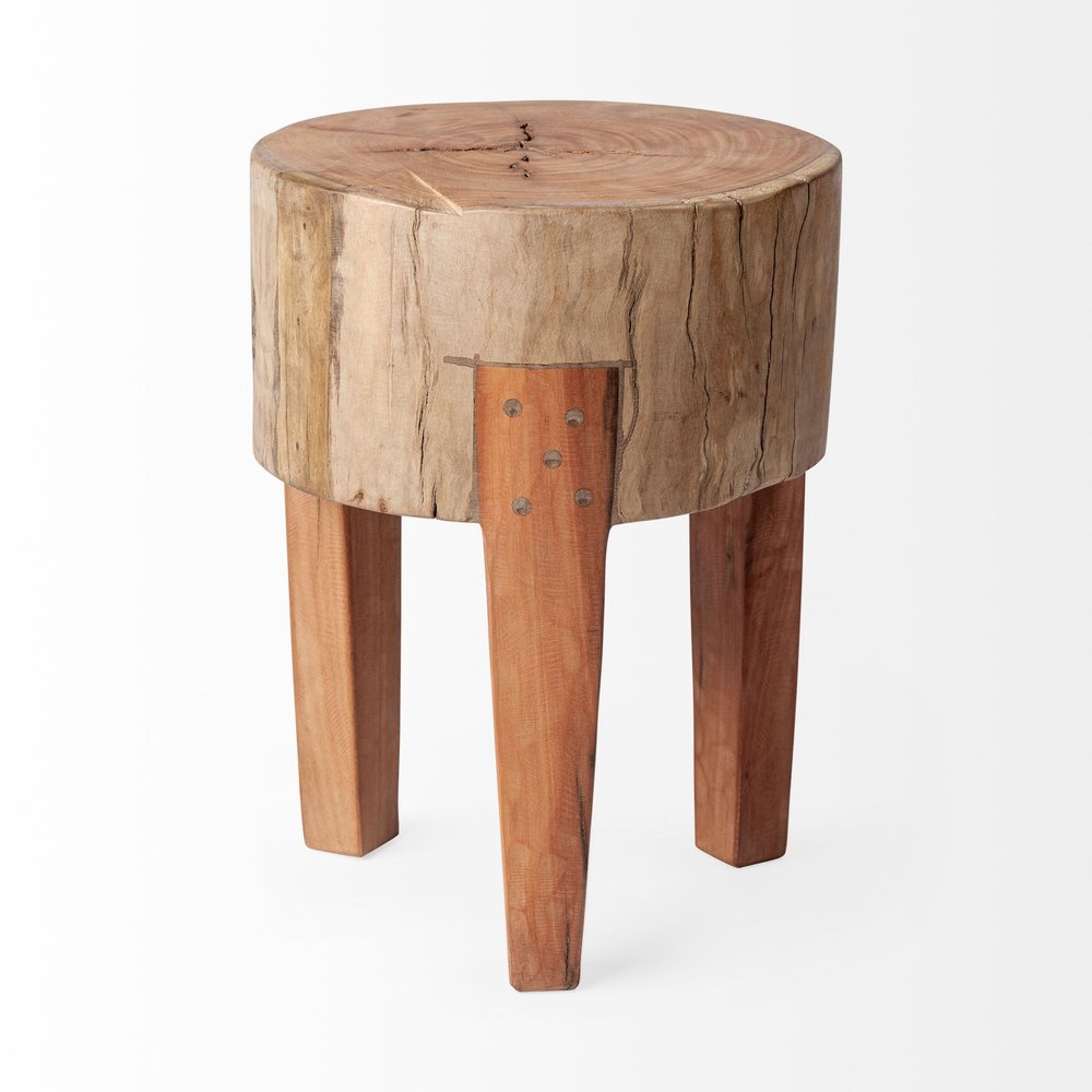 Dark Brown and Brown Distressed Reclaimed Wood Round End Table