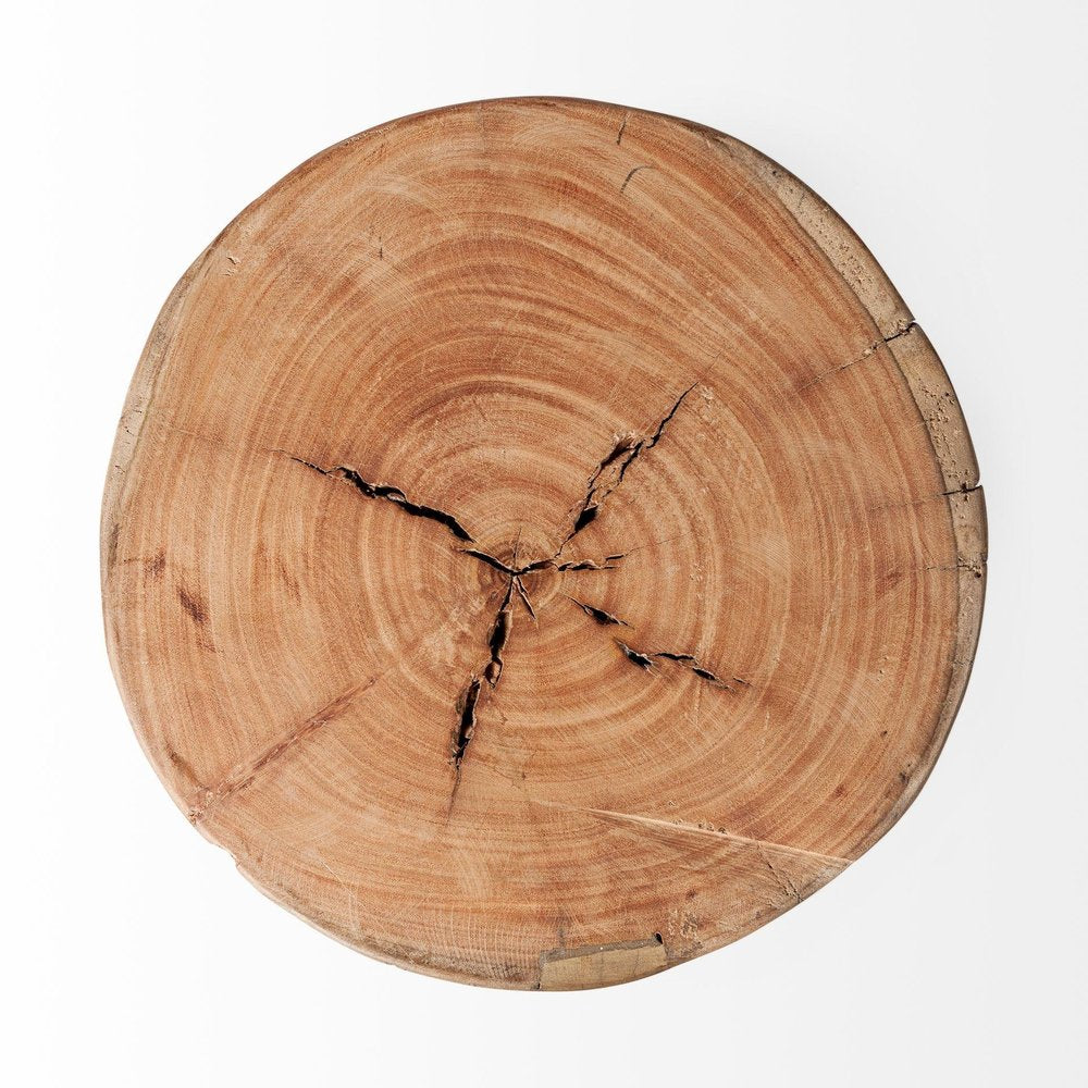 Dark Brown and Brown Distressed Reclaimed Wood Round End Table