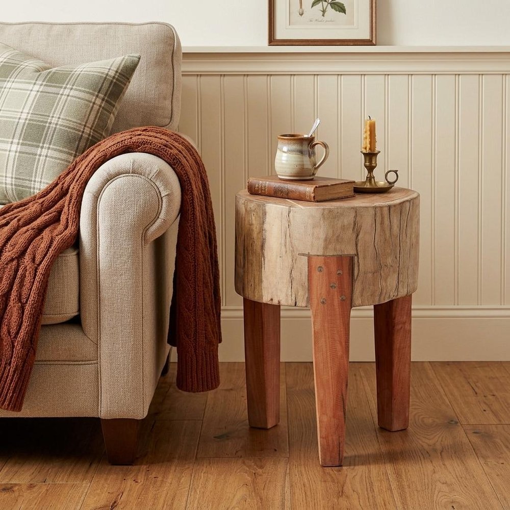 Dark Brown and Brown Distressed Reclaimed Wood Round End Table