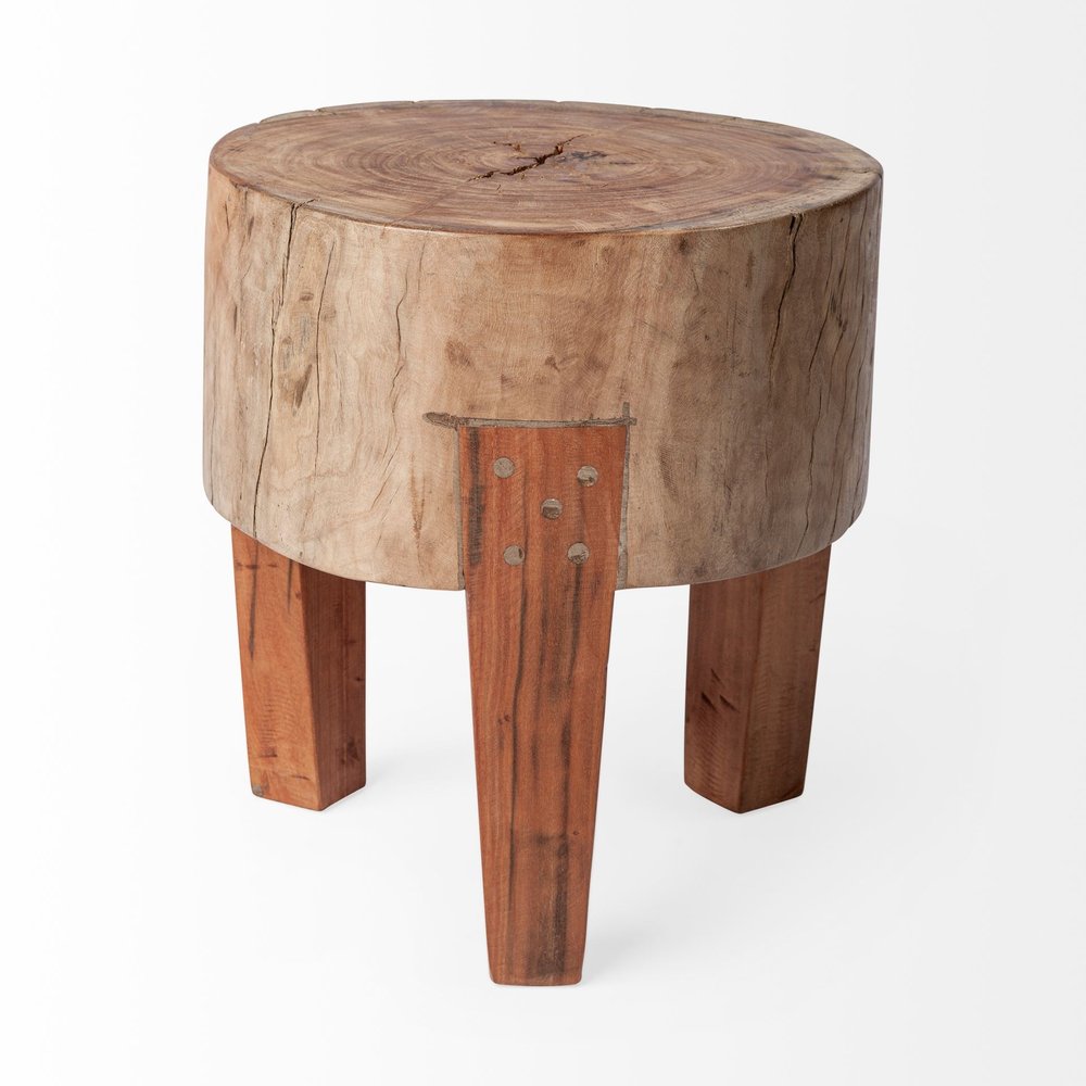 Dark Brown and Brown Distressed Reclaimed Wood Round End Table