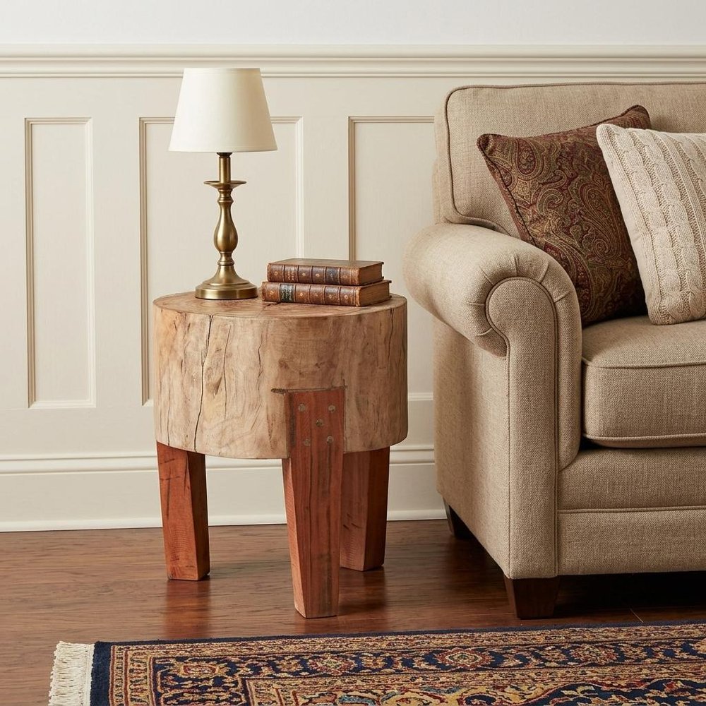 Dark Brown and Brown Distressed Reclaimed Wood Round End Table