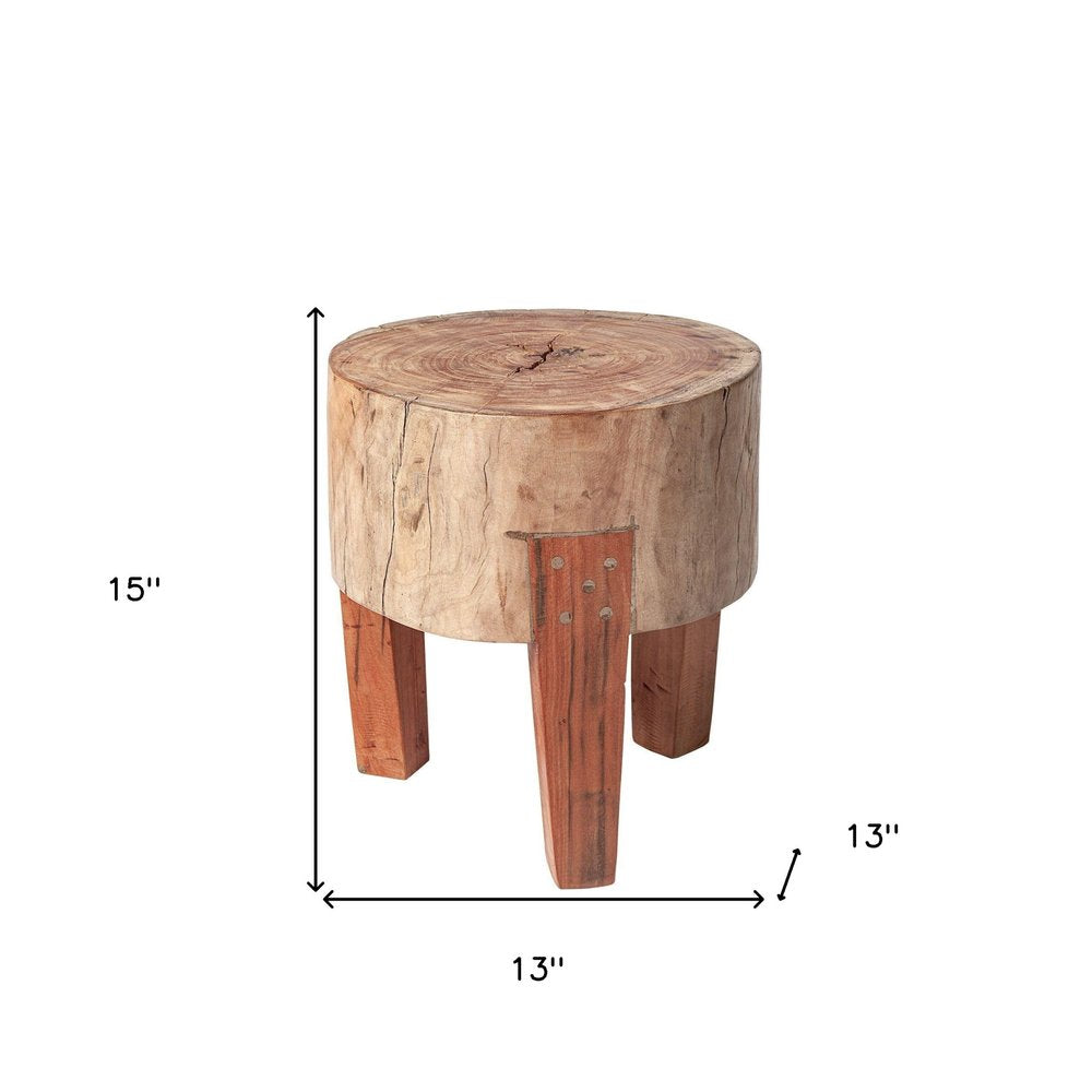 Dark Brown and Brown Distressed Reclaimed Wood Round End Table