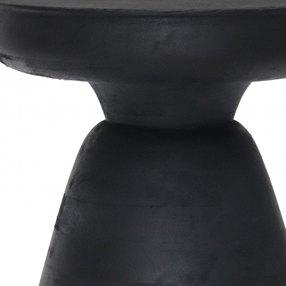 Black Solid Wood Round Pedestal End Table - 18-inch