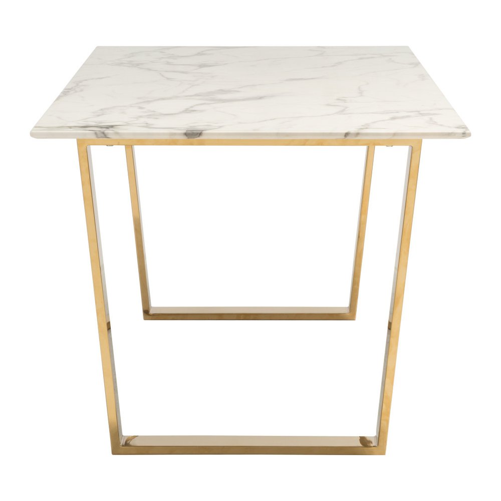 White and Gold Faux Marble and Steel Sled Base Dining Table - 71-inch