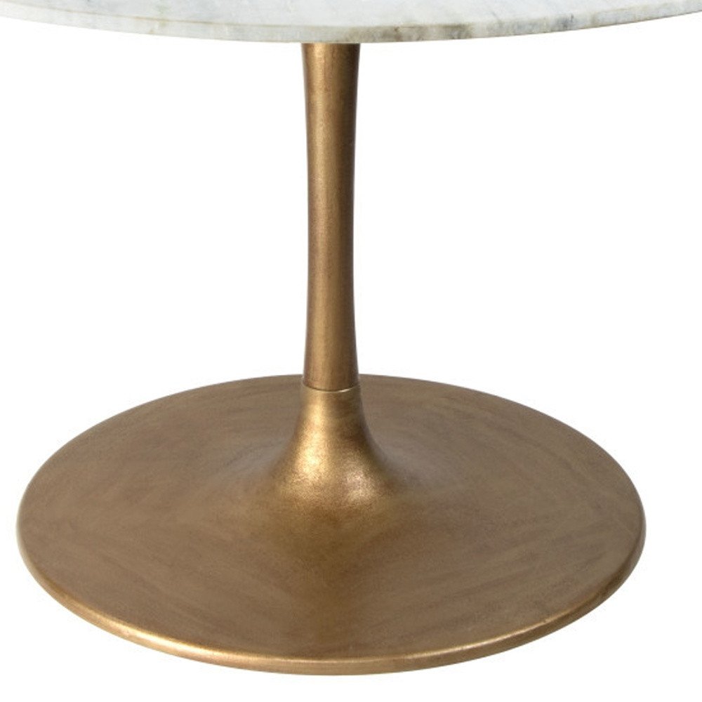White and Gold Marble and Steel Pedestal Base Round Top Dining Table - 47-inch