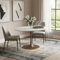 White and Gold Marble and Steel Pedestal Base Round Top Dining Table - 47-inch