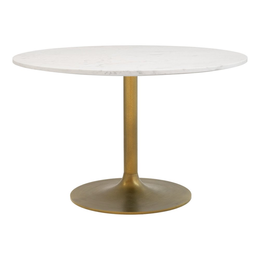 White and Gold Marble and Steel Pedestal Base Round Top Dining Table - 47-inch
