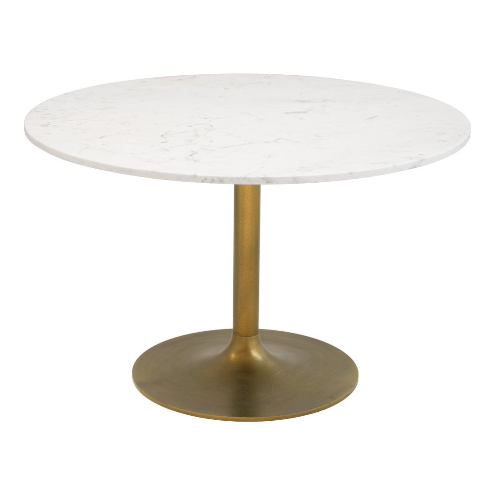 White and Gold Marble and Steel Pedestal Base Round Top Dining Table - 47-inch