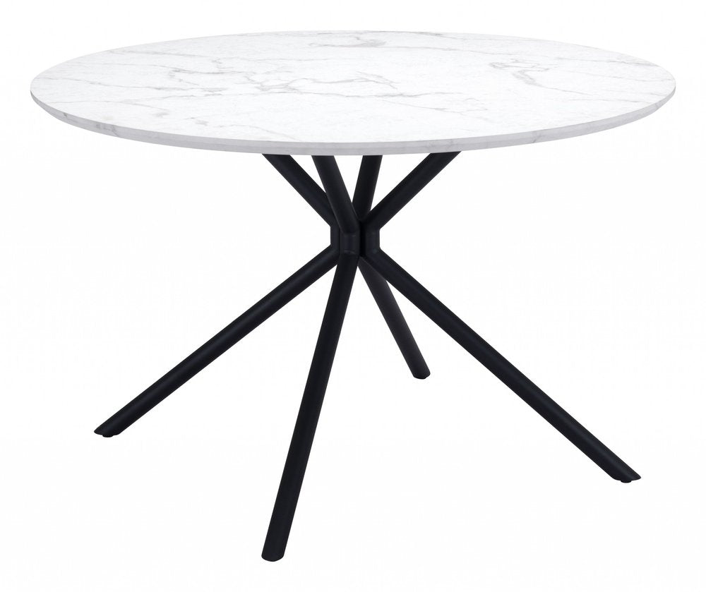 White and Black Rounded Steel Dining Table - 47-inch
