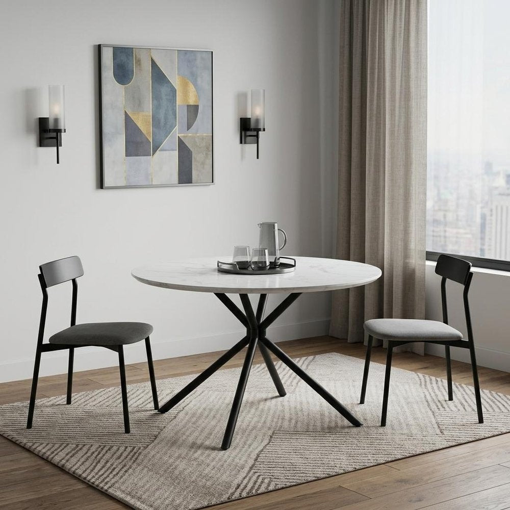 White and Black Rounded Steel Dining Table - 47-inch