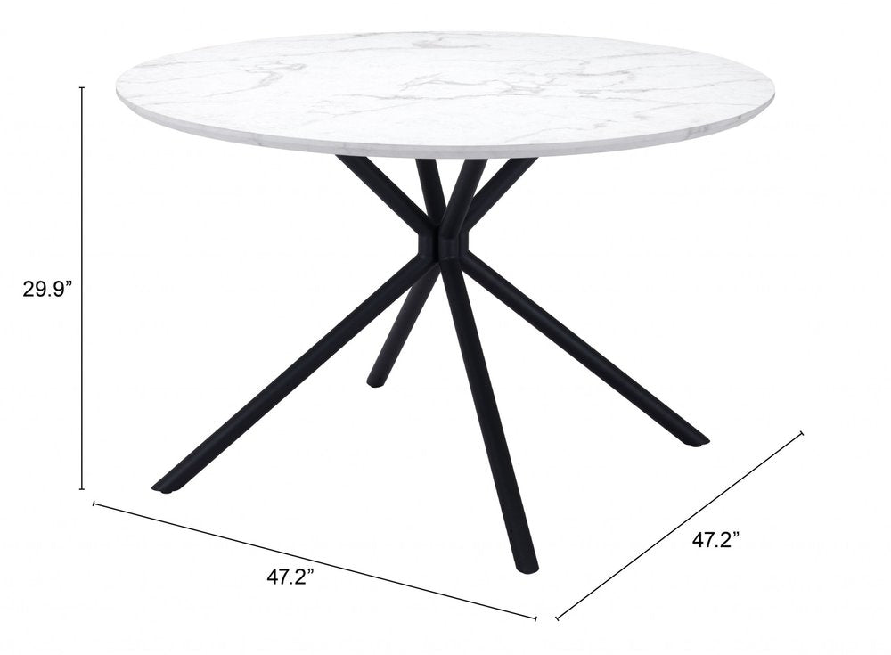 White and Black Rounded Steel Dining Table - 47-inch
