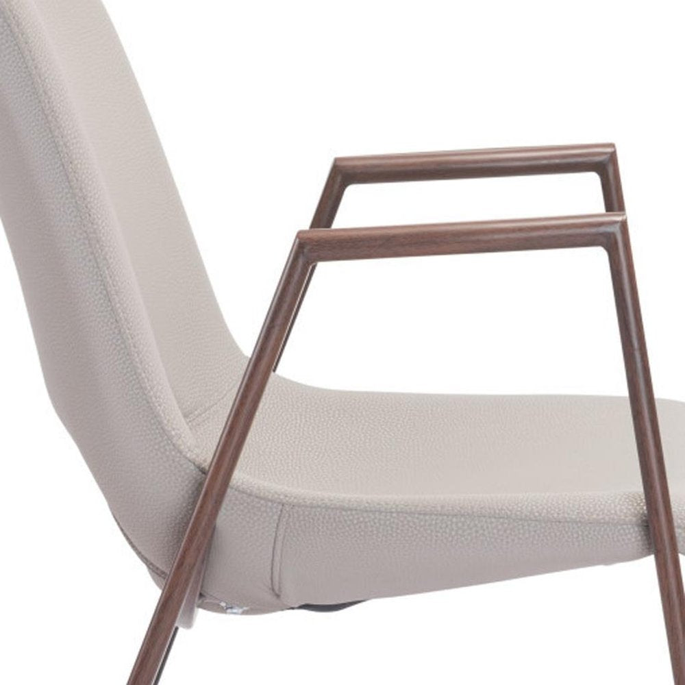 Set of Two Beige and Brown Upholstered Faux Leather Dining Arm Chairs