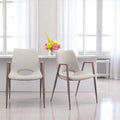 Set of Two Beige and Brown Upholstered Faux Leather Dining Arm Chairs