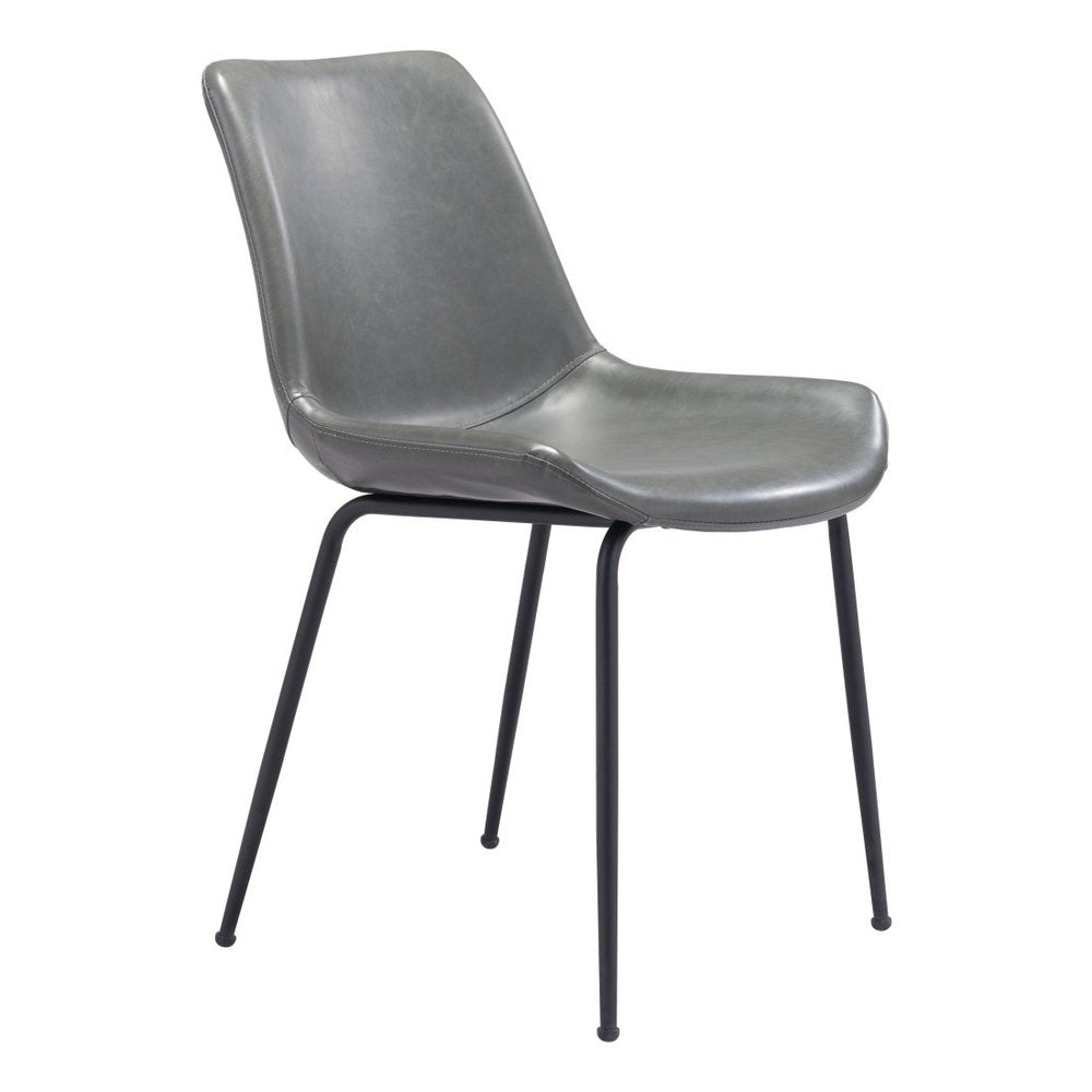 Set of Two Gray and Black Upholstered Faux Leather Dining Side Chairs
