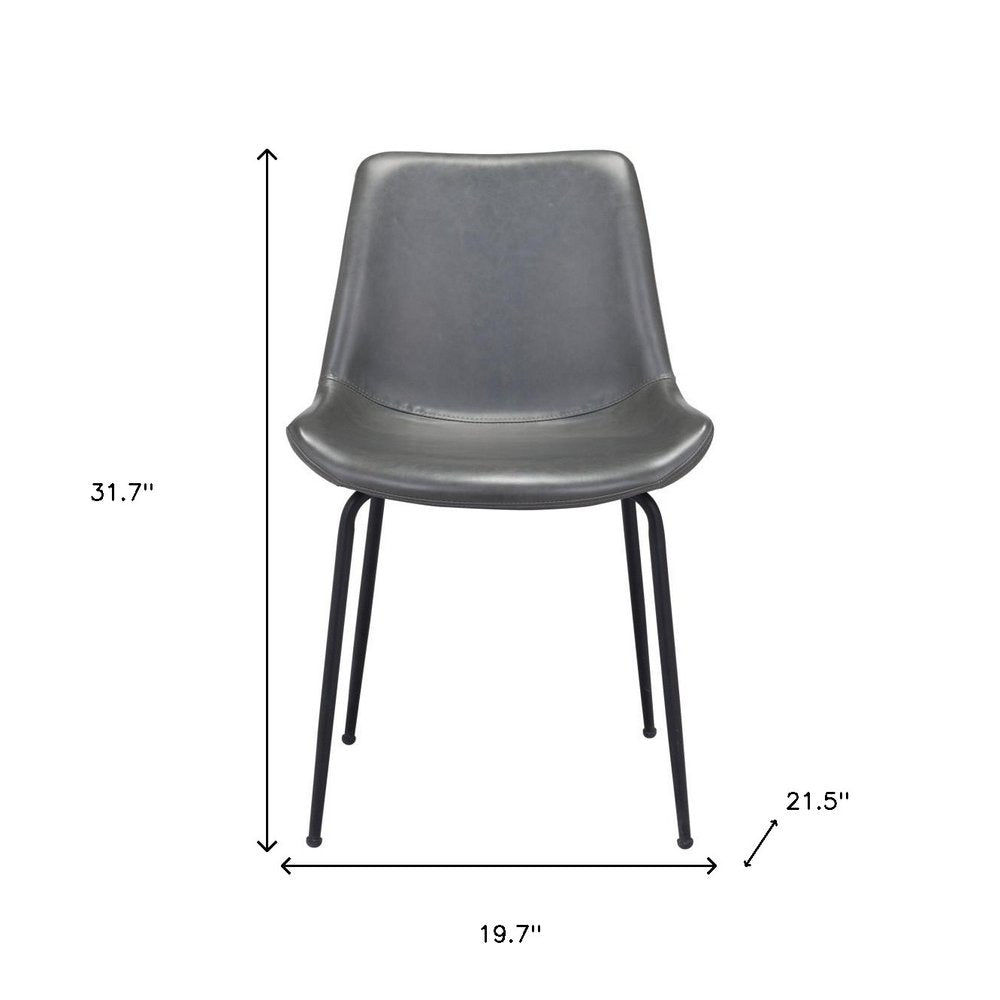 Set of Two Gray and Black Upholstered Faux Leather Dining Side Chairs